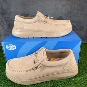 Hey Dude Wally Comf Suede Tan Mens size 9 Platform Loafers Shoes 41975-265 NEW